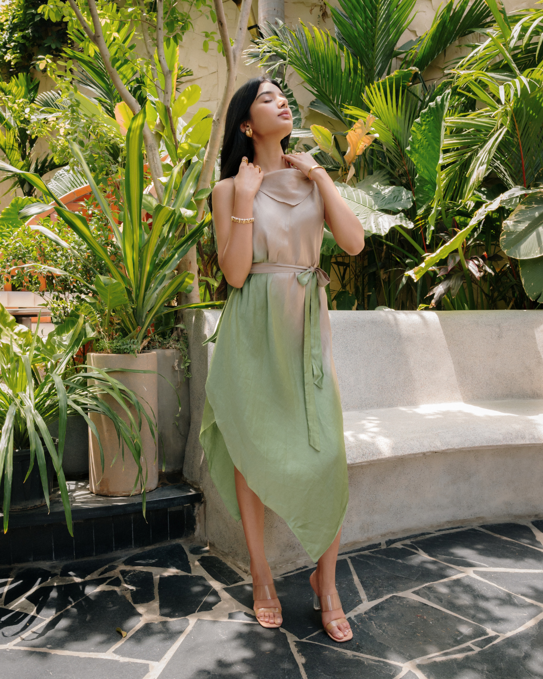 Olive Sand - tie up dress