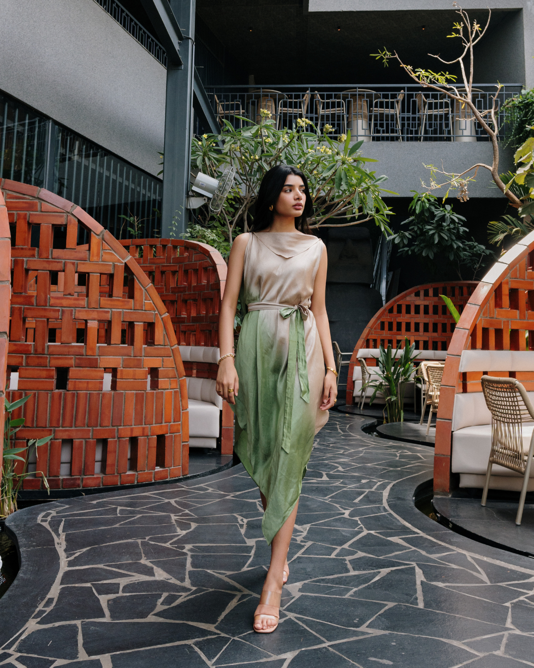 Olive Sand - tie up dress