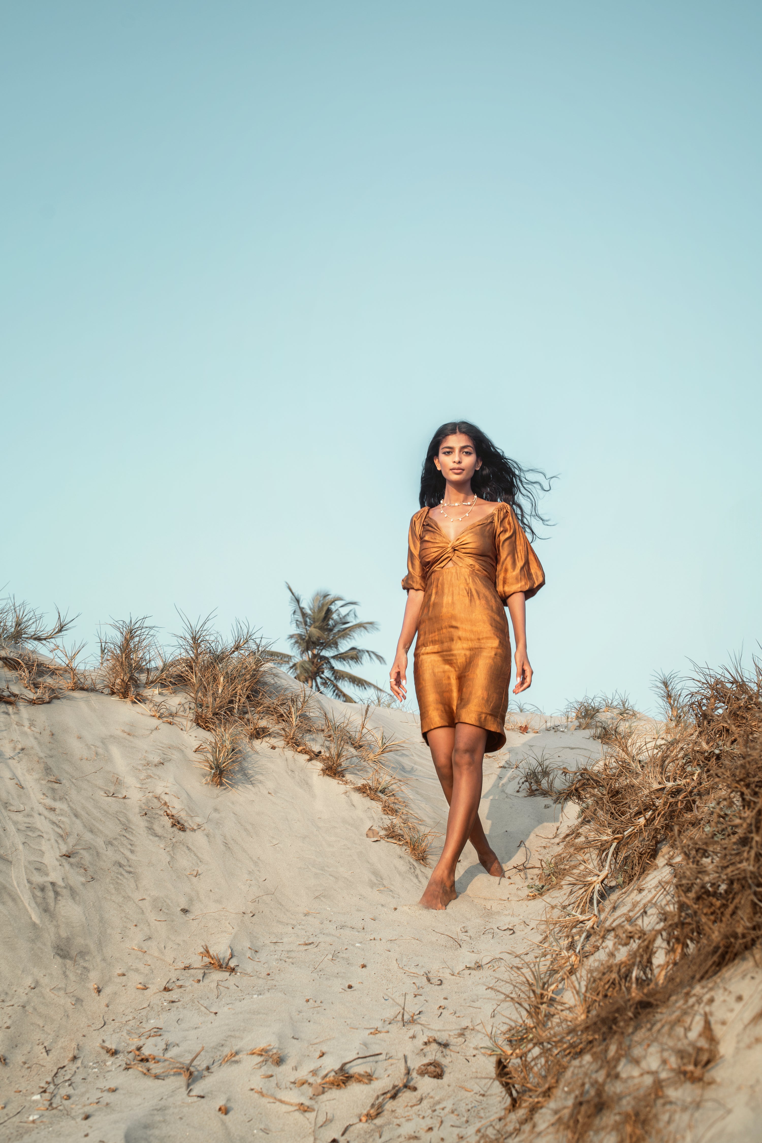 Amara - Self Print Dress with Balloon Sleeves