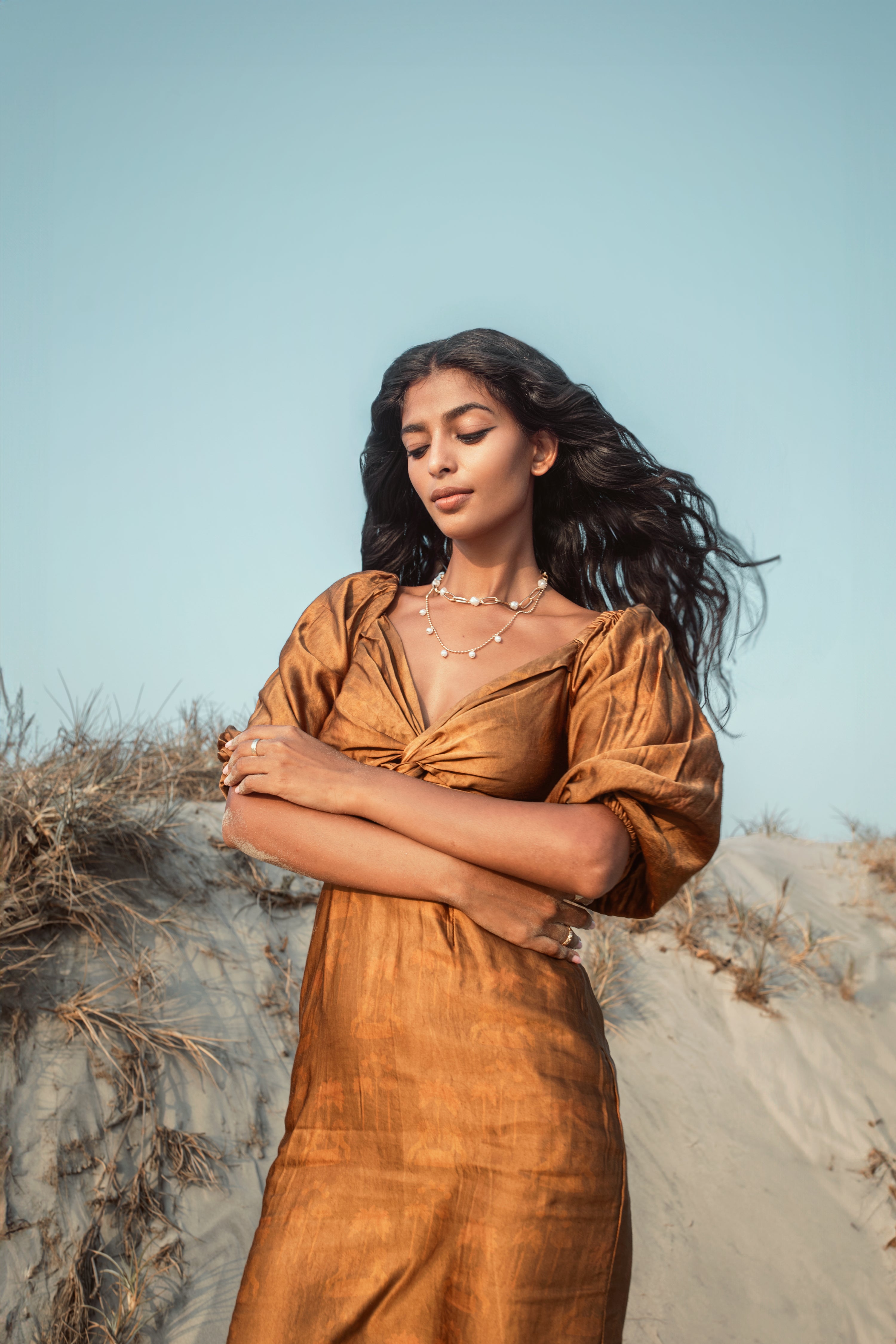 Amara - Self Print Dress with Balloon Sleeves