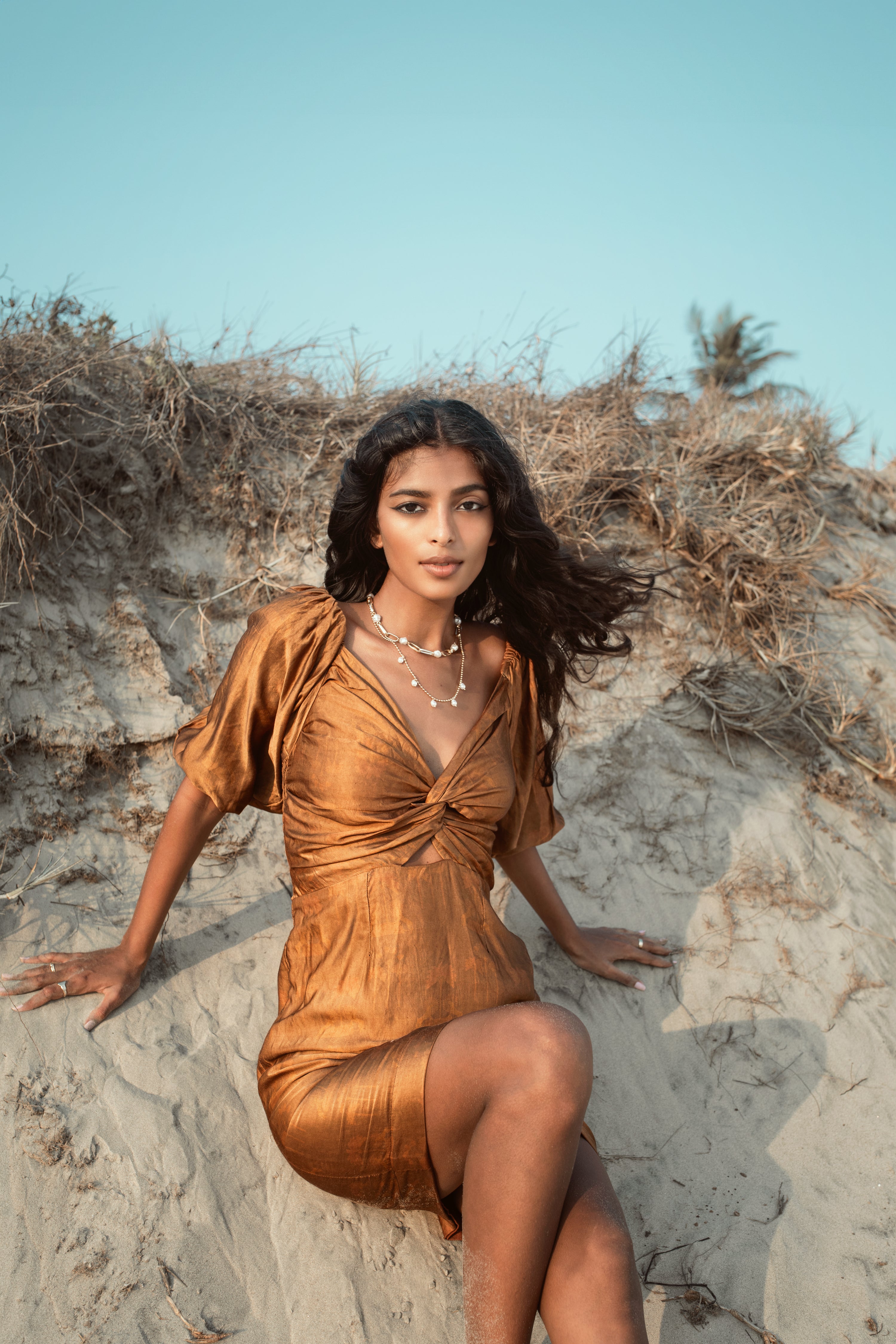 Amara - Self Print Dress with Balloon Sleeves