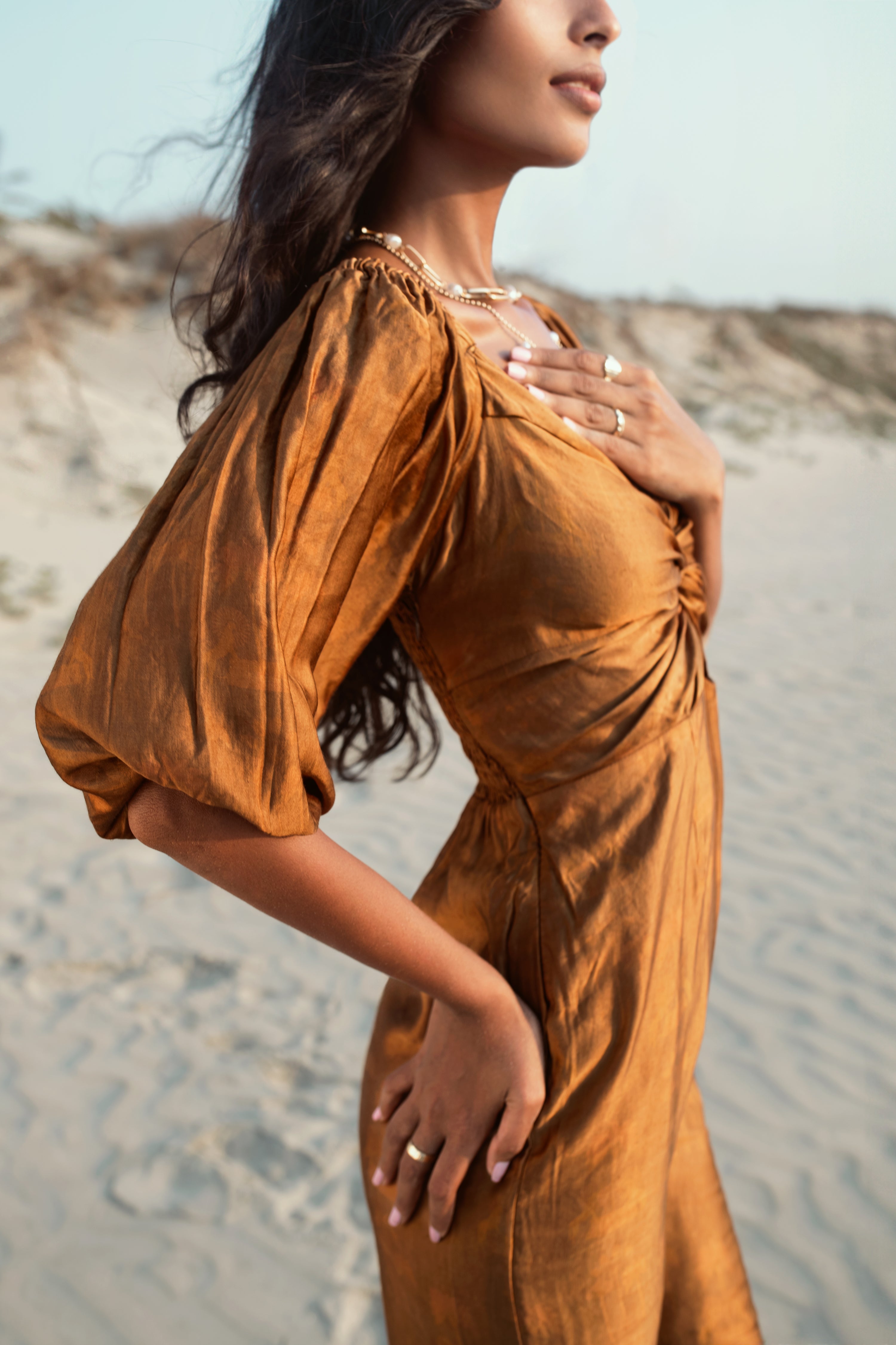 Amara - Self Print Dress with Balloon Sleeves